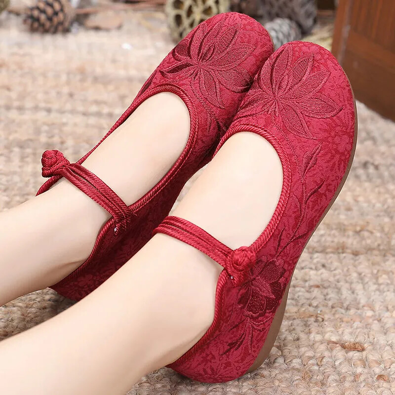 Sieviešu augstas kvalitātes ķīniešu tradicionālie stīgu apavi Sieviešu ikdienas balti komforta apavi pret slīdēšanu komforta apavi apaļi purngaliem, plakaniski G6184a