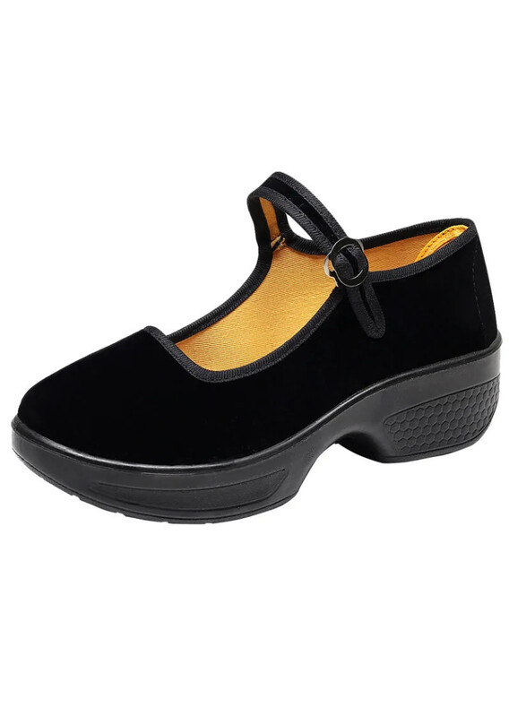 Dámske vysoko kvalitné čierne platformové pohodlné flock tanečné topánky, dámske retro čínske štýlové jarné a letné topánky, Zapatos Mujer A105