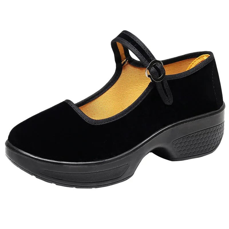 Dámske vysoko kvalitné čierne platformové pohodlné flock tanečné topánky, dámske retro čínske štýlové jarné a letné topánky, Zapatos Mujer A105
