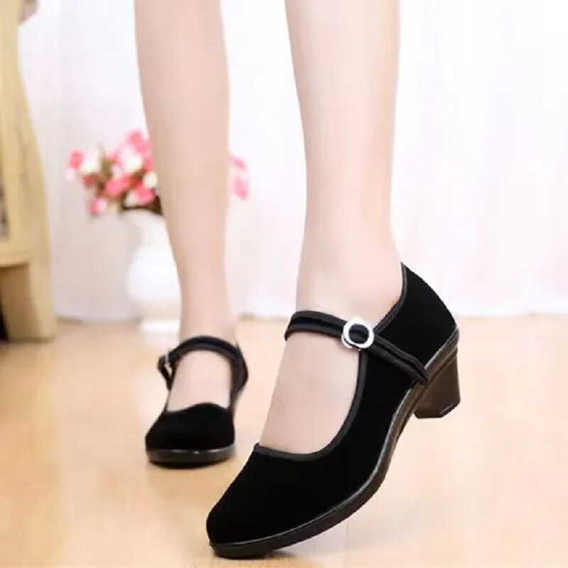 Dámske vysoko kvalitné čierne platformové pohodlné flock tanečné topánky, dámske retro čínske štýlové jarné a letné topánky, Zapatos Mujer A105