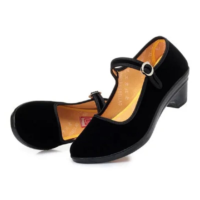 Dámske vysoko kvalitné čierne platformové pohodlné flock tanečné topánky, dámske retro čínske štýlové jarné a letné topánky, Zapatos Mujer A105