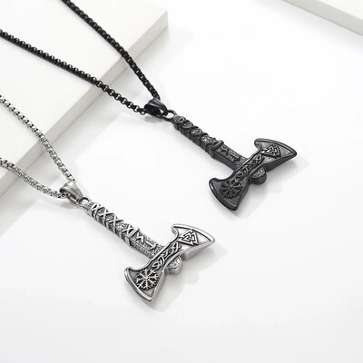 Винтидж North Nordic Viking Пиратска брадва Висулка Колие за мъже Пънк бижута от неръждаема стомана