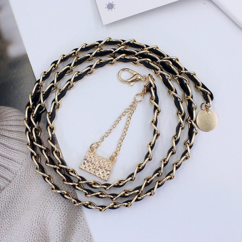 Punk ötvözet deréköv Női ruha Dekoráció Derékpántok Hosszú Bojt Állítható Kampós Fém PU Lánccsat Derékpántok Kiegészítő