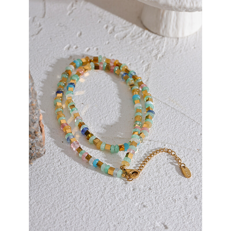 Yhpup šviesios spalvos natūralaus akmens karoliukai rankų darbo karoliai moterims nerūdijančio plieno metalo aukštos kokybės moteriškų papuošalų šventinė dovana