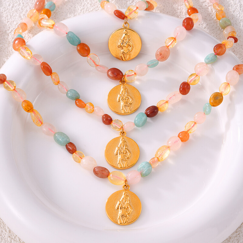 Set colier pentru femei portret din oțel inoxidabil colorat natură perle lanț cu margele bijuterii de lux petrecere cadou de nuntă