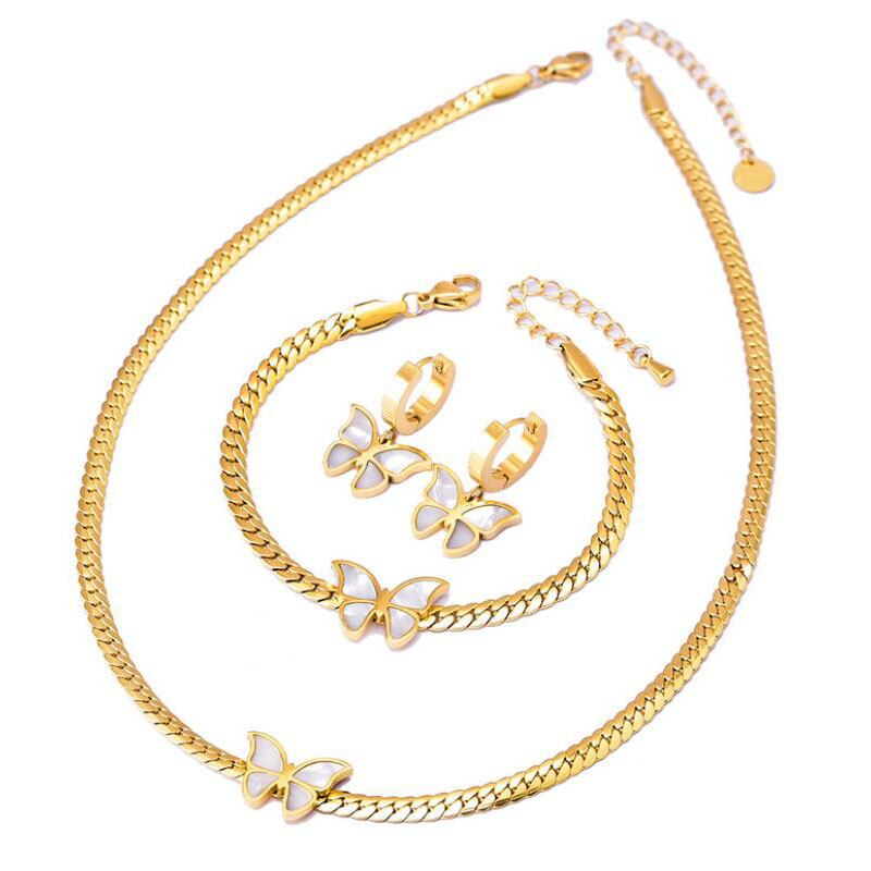 Πεταλούδα Τσόκερ Γυναικεία Αλυσίδα Σκουλαρίκια Κολιέ από ανοξείδωτο ατσάλι Βραχιόλι Kpop Κολιέ Κρεμαστό Νυφικό Σετ κοσμημάτων