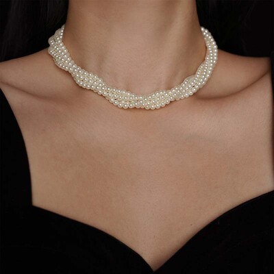 Vintage többrétegű Pearl Choker nyakláncok nőknek Elegáns gyöngyutánzat csavart nyakú lánc nyaklánc esküvői menyasszonyi ékszerek