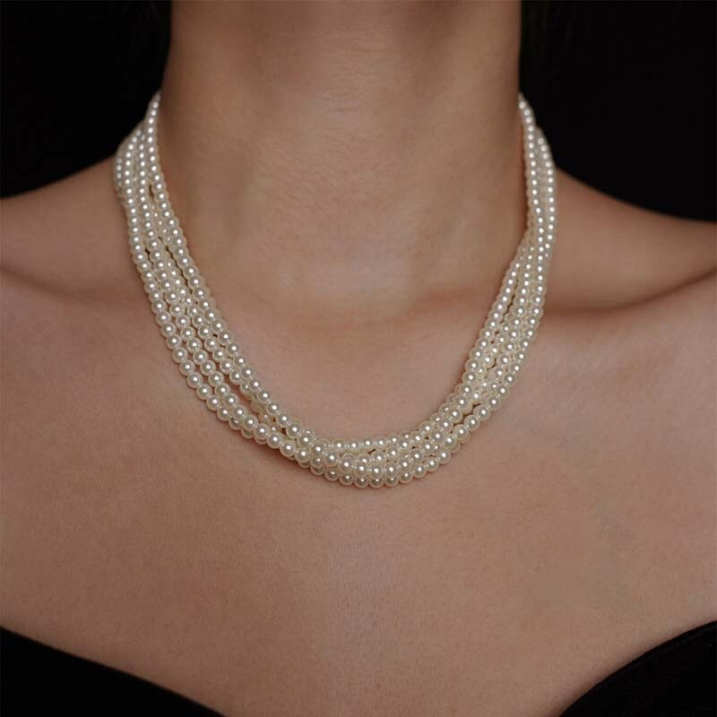 Vintage többrétegű Pearl Choker nyakláncok nőknek Elegáns gyöngyutánzat csavart nyakú lánc nyaklánc esküvői menyasszonyi ékszerek