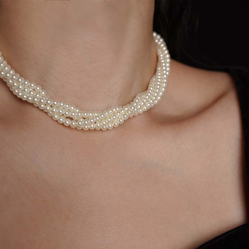 Vintage többrétegű Pearl Choker nyakláncok nőknek Elegáns gyöngyutánzat csavart nyakú lánc nyaklánc esküvői menyasszonyi ékszerek