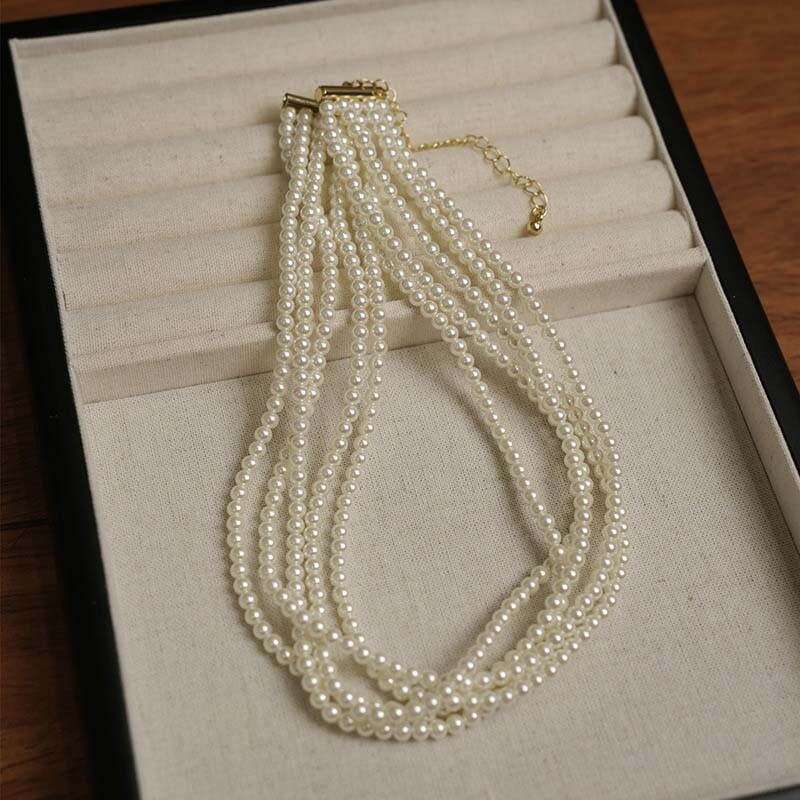 Vintage többrétegű Pearl Choker nyakláncok nőknek Elegáns gyöngyutánzat csavart nyakú lánc nyaklánc esküvői menyasszonyi ékszerek