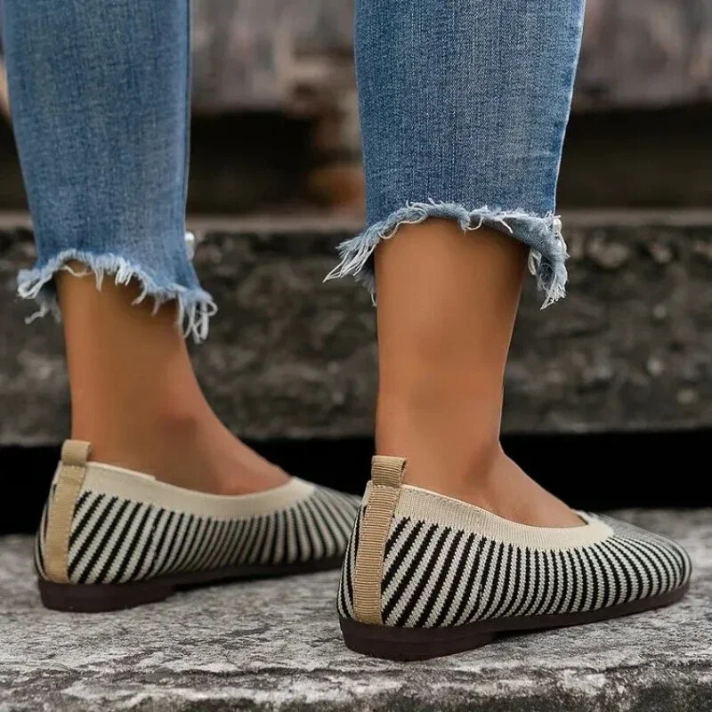 Új mezítlábas cipő Női alkalmi cipő Espadilles csíkos sportcipő lapos sarkú, négyzetes orrú, lapos talpú Lefu cipő, 43-as nagyméretű