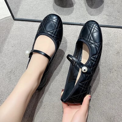 Női cipők 2024 ősz Mary Jane új divat gyöngy, sekély szájú, lapos talp kényelmes, csúszásmentes fehér bankett alkalmi cipő