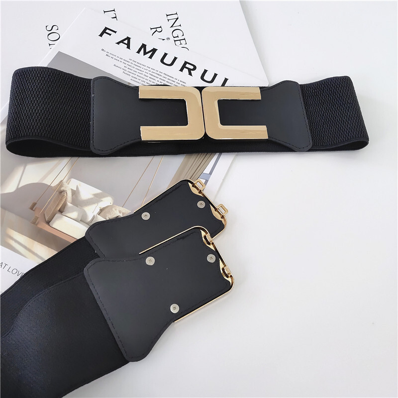 Arany kampós csatos övek női női dekoratív öv szoknyával Retro rugalmas széles öv női rugalmas öv