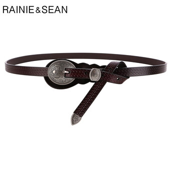 RAINIE SEAN Vintage Ζώνες για Γυναικείες Ζώνη Μέσης Cowskin Γνήσιο Δερμάτινο Καφέ Πριτσίνι Γυναικεία ζώνη υψηλής ποιότητας μάρκας 105cm 110cm 115cm