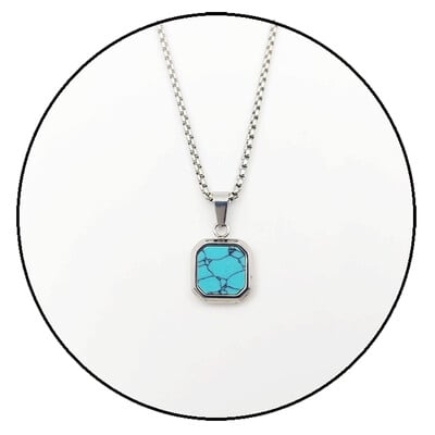 Divatos medálok férfiaknak rozsdamentes acél ékszerek Vintage négyzet alakú berakásos kő medál nyaklánc punk stílusú férfi ajándék