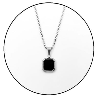 Divatos medálok férfiaknak rozsdamentes acél ékszerek Vintage négyzet alakú berakásos kő medál nyaklánc punk stílusú férfi ajándék