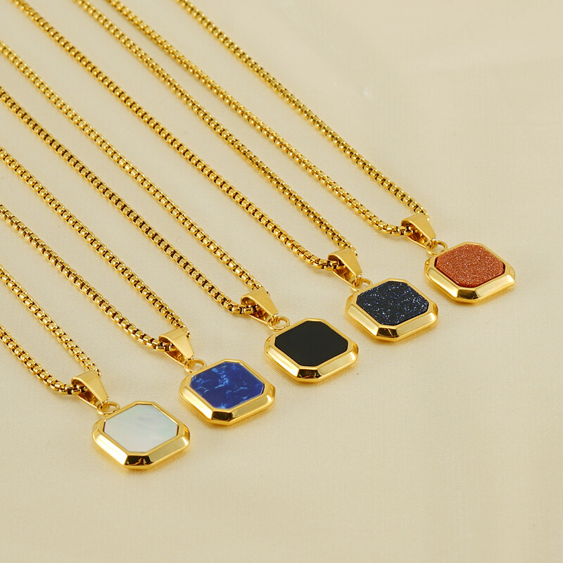 Divatos medálok férfiaknak rozsdamentes acél ékszerek Vintage négyzet alakú berakásos kő medál nyaklánc punk stílusú férfi ajándék