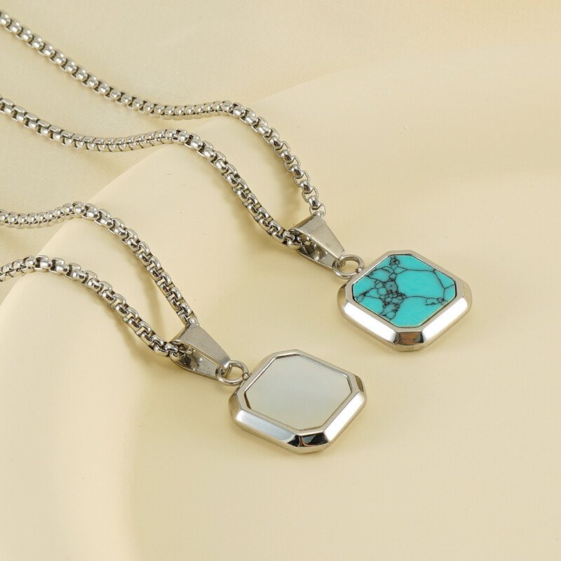 Divatos medálok férfiaknak rozsdamentes acél ékszerek Vintage négyzet alakú berakásos kő medál nyaklánc punk stílusú férfi ajándék