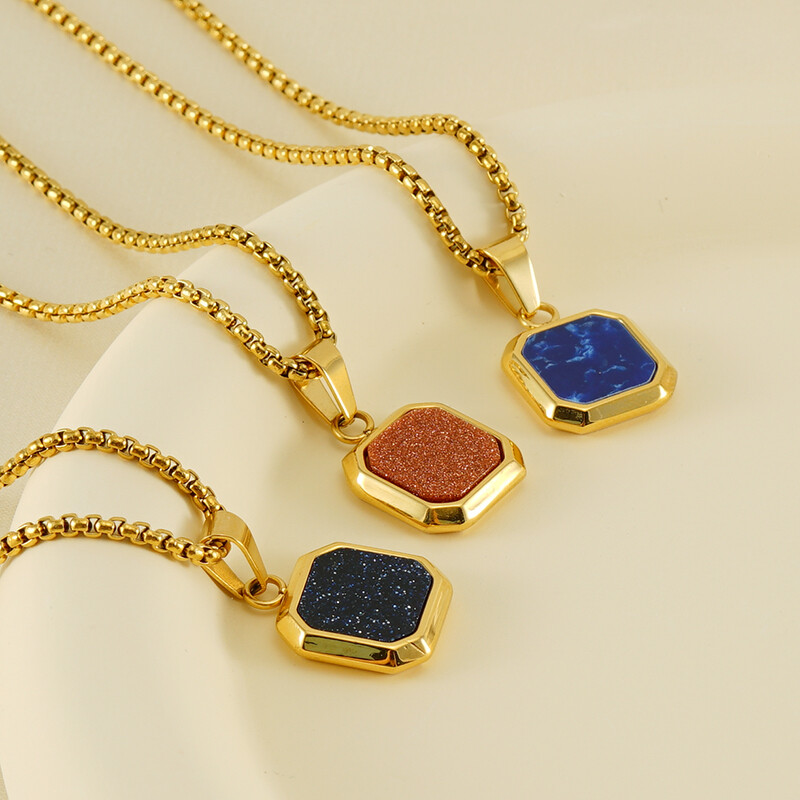 Divatos medálok férfiaknak rozsdamentes acél ékszerek Vintage négyzet alakú berakásos kő medál nyaklánc punk stílusú férfi ajándék