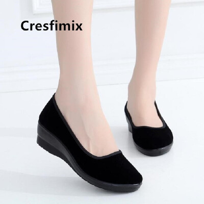 Cresfimix moteriški madingi pleištiniai aukštakulniai juodi baleto batai moteriški laisvalaikio šokių batai vėsūs pavasariniai batai dames schoenen a5489