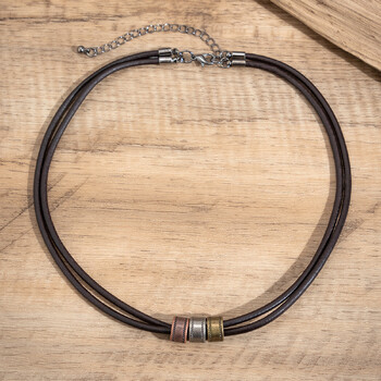 Vintage Pu Leather with Metal Beads Choker κολιέ για άνδρες Μοντέρνο γιακά στο λαιμό Αξεσουάρ 2023 Μόδα κοσμήματα ανδρικό δώρο