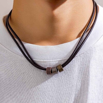 Винтидж Pu кожа с метални мъниста Choker колие за мъже Модерна яка на врата Аксесоари 2023 Модни бижута Мъжки подарък