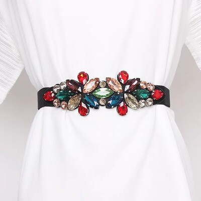 Női derékpántok Divatos, népszerű elasztikus strasszok berakásos dekoratív kristályok kis derékpánt páros ruhaöv