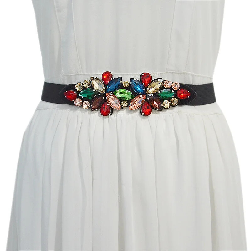 Női derékpántok Divatos, népszerű elasztikus strasszok berakásos dekoratív kristályok kis derékpánt páros ruhaöv