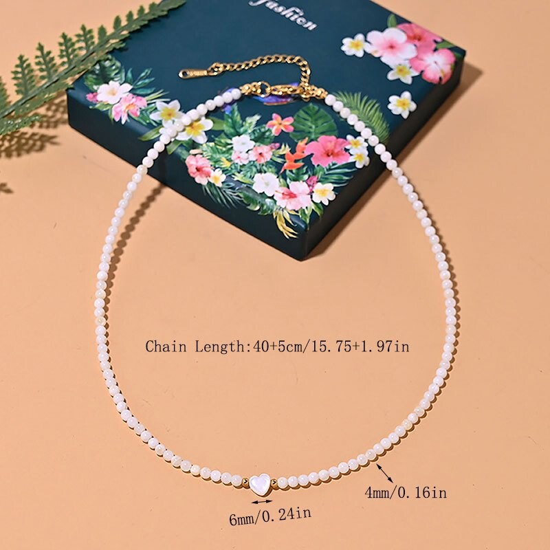 Pearl Beads Heart Choker Natural Shell ékszer ajándékok színes gyöngyös nyaklánc nőknek Boho nyári nyakláncok tini lányoknak 1db