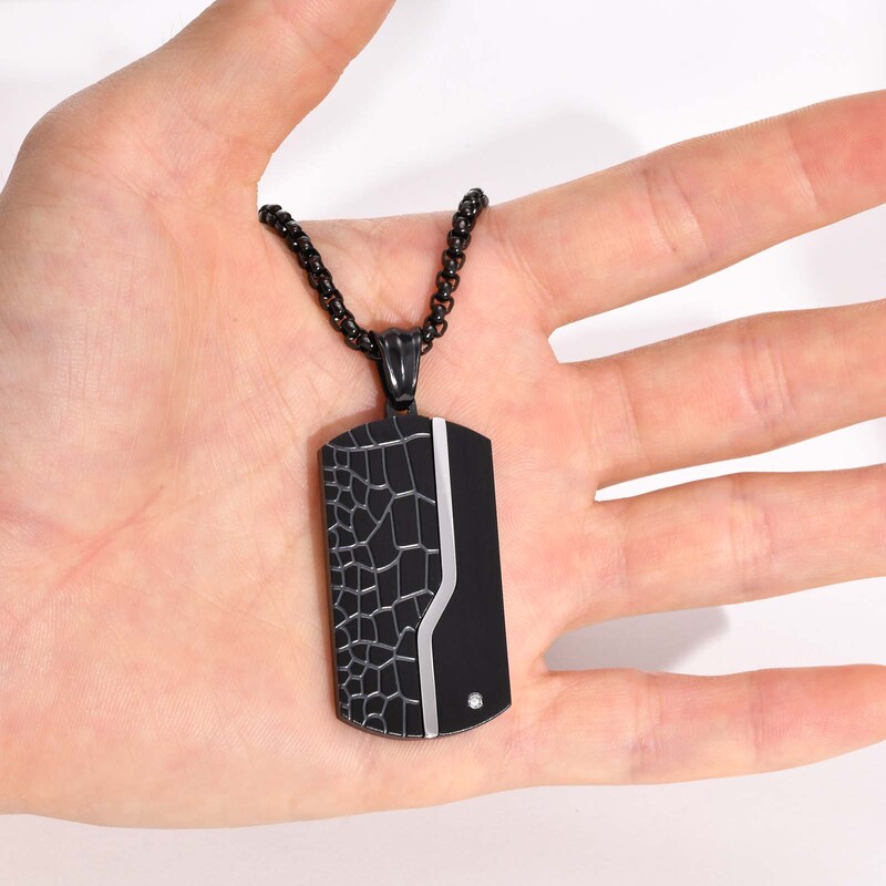 Ogrlica za muškarce Geometrijski privjesak s umetkom od cirkona od nehrđajućeg čelika, crna ogrlica, metalna ogrlica koja ne blijedi, modni dizajn nakita protiv hrđe