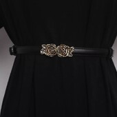 Valódi bőr női bőr öv Sokoldalú dekoratív ruha, rózsa alakú húzógomb inggel és öltönyös kis öv nőknek