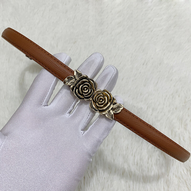 Valódi bőr női bőr öv Sokoldalú dekoratív ruha, rózsa alakú húzógomb inggel és öltönyös kis öv nőknek