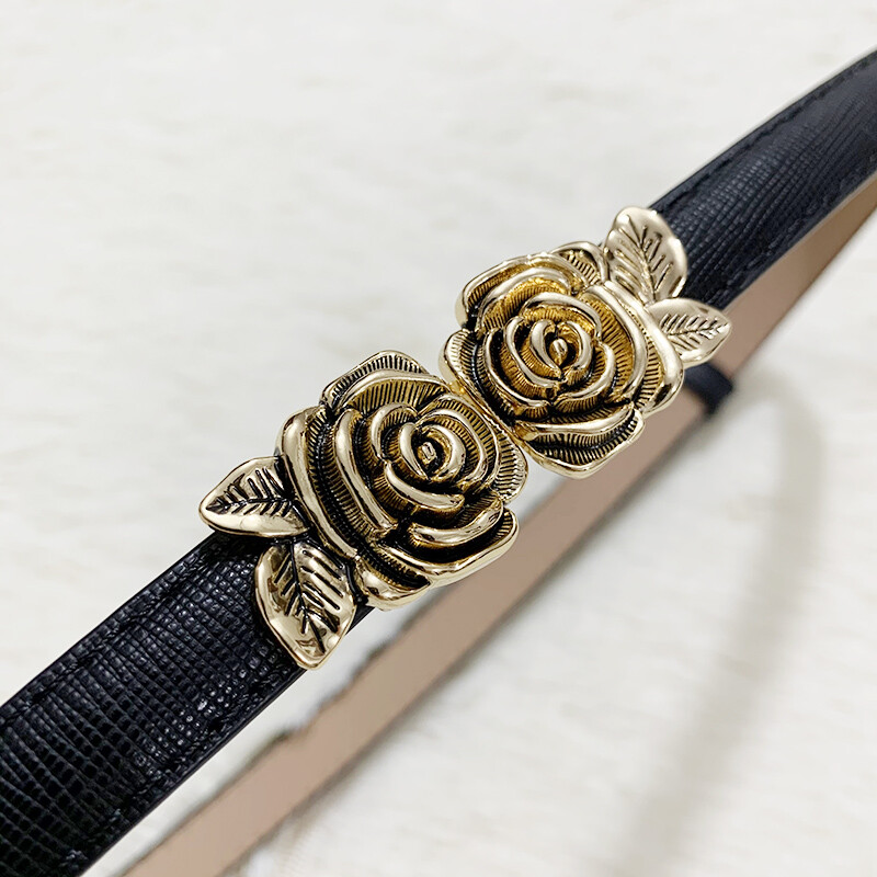 Valódi bőr női bőr öv Sokoldalú dekoratív ruha, rózsa alakú húzógomb inggel és öltönyös kis öv nőknek