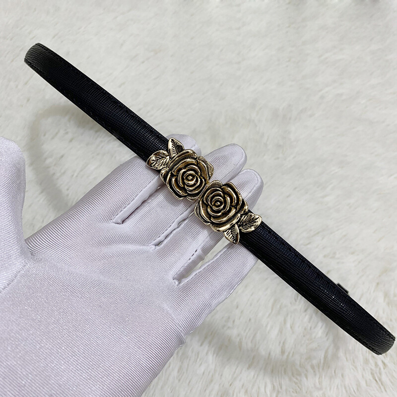Valódi bőr női bőr öv Sokoldalú dekoratív ruha, rózsa alakú húzógomb inggel és öltönyös kis öv nőknek