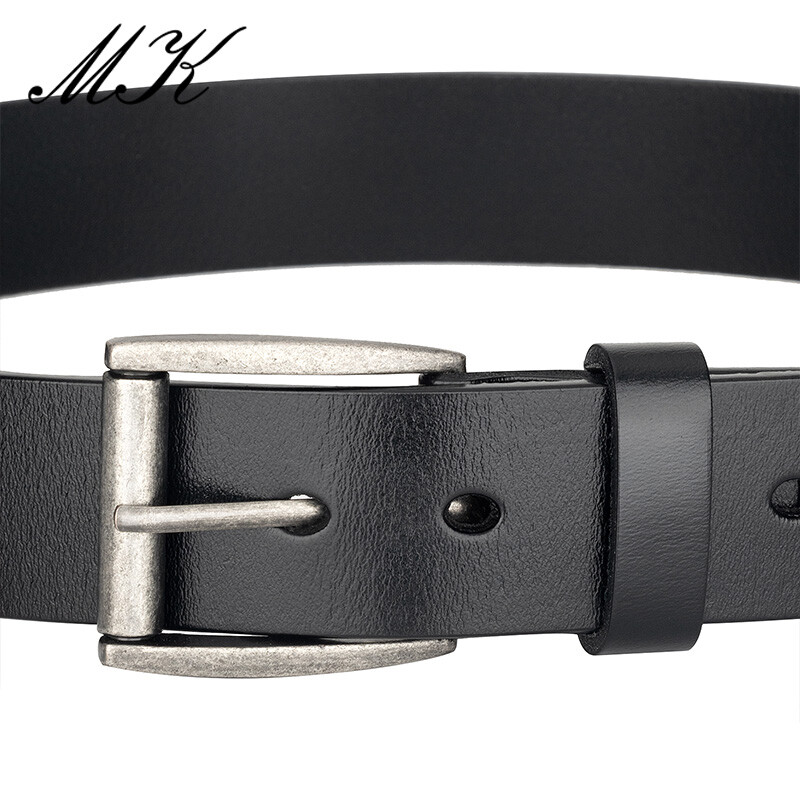 Maikun valódi bőr övek férfiaknak farmernadrághoz nadrágok férfi alkalmi vintage ötvözet tűs csat második réteg bőr öv
