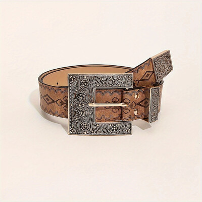 1 db retro négyzet alakú faragott arany csatos öv gyöngyökkel a szélén Y2K matt öv mindennapi utazáshoz