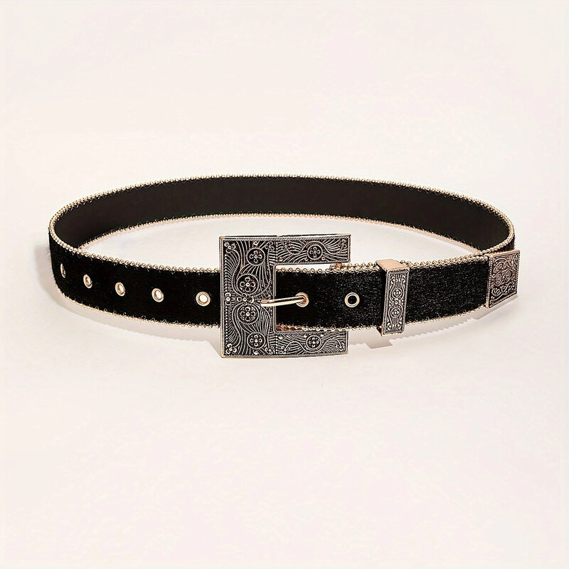 1 db retro négyzet alakú faragott arany csatos öv gyöngyökkel a szélén Y2K matt öv mindennapi utazáshoz