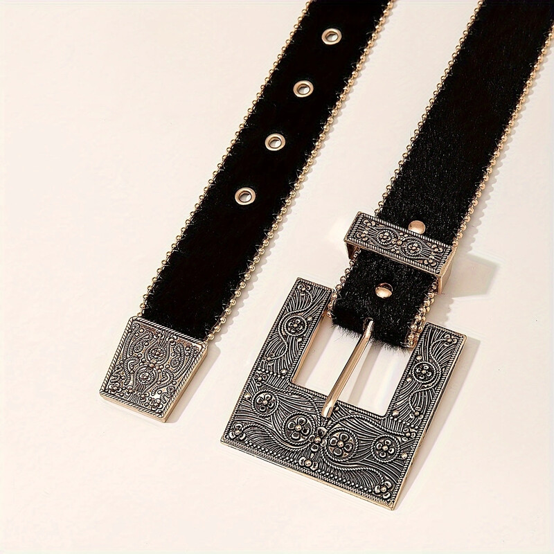 1 db retro négyzet alakú faragott arany csatos öv gyöngyökkel a szélén Y2K matt öv mindennapi utazáshoz