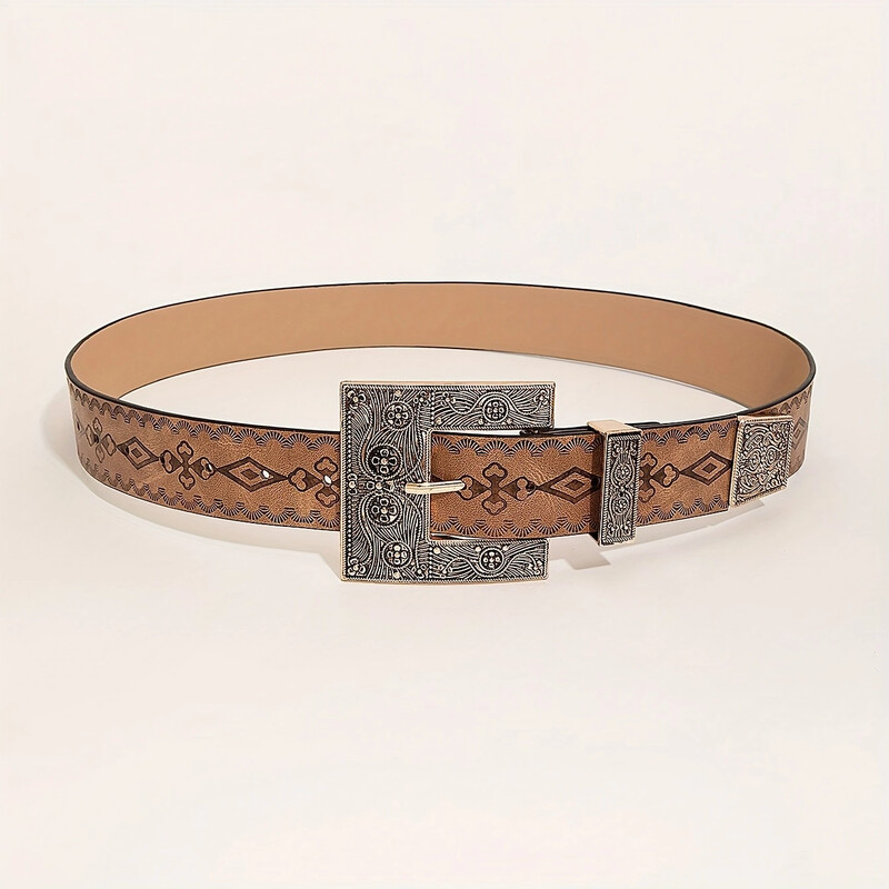 1 db retro négyzet alakú faragott arany csatos öv gyöngyökkel a szélén Y2K matt öv mindennapi utazáshoz