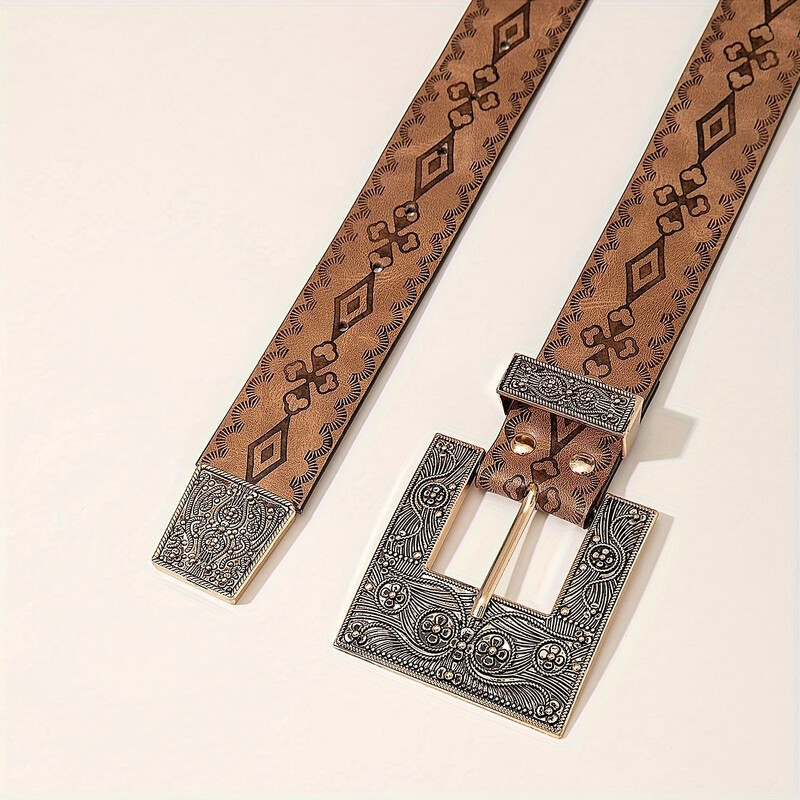 1 db retro négyzet alakú faragott arany csatos öv gyöngyökkel a szélén Y2K matt öv mindennapi utazáshoz