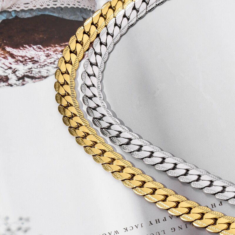 HIYEE 3/4/5/6/7 mm ogrlica s ravnim zmijskim lancem, zlatna/srebrna boja, lanac od nehrđajućeg čelika, muškarci, žene, modni nakit, poklon