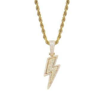 Crystal Charm Колие Shine Full Zircon Lightning Колие за жени Мъже Iced Out Chain Хип-хоп парти бижута Аксесоари