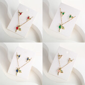 Класическо колие с висулка от кристал Колибри Комплект обеци 7 цвята Цирконий Животно Птиче Колие Момиче Парти Рожден ден Сватбен подарък