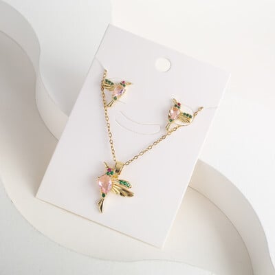 Класическо колие с висулка от кристал Колибри Комплект обеци 7 цвята Цирконий Животно Птиче Колие Момиче Парти Рожден ден Сватбен подарък
