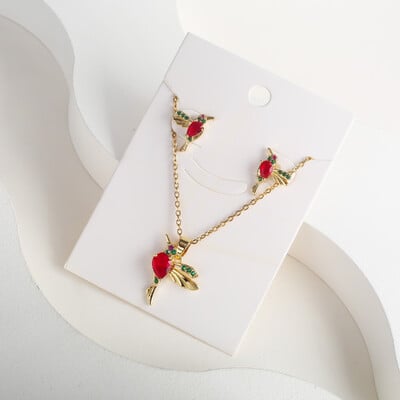 Класическо колие с висулка от кристал Колибри Комплект обеци 7 цвята Цирконий Животно Птиче Колие Момиче Парти Рожден ден Сватбен подарък