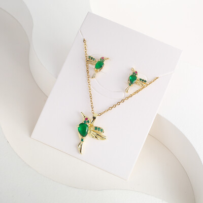 Класическо колие с висулка от кристал Колибри Комплект обеци 7 цвята Цирконий Животно Птиче Колие Момиче Парти Рожден ден Сватбен подарък