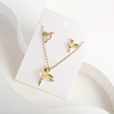 Класическо колие с висулка от кристал Колибри Комплект обеци 7 цвята Цирконий Животно Птиче Колие Момиче Парти Рожден ден Сватбен подарък