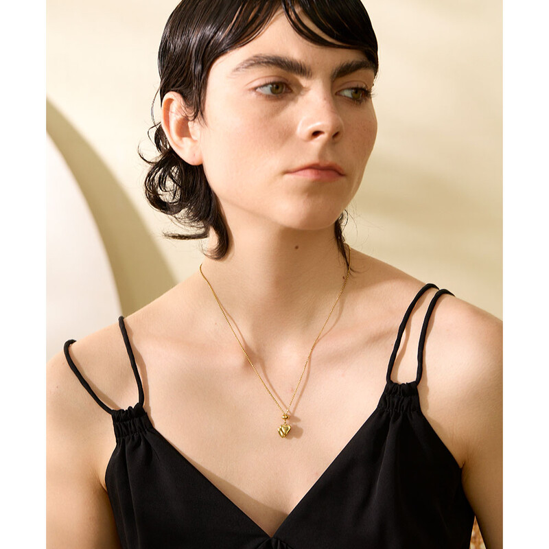 Yhpup Inimă pandantiv lung din oțel inoxidabil de culoare aurie tip extras colier rezistent la rugină bijuterii coreene la modă Bijoux Femme