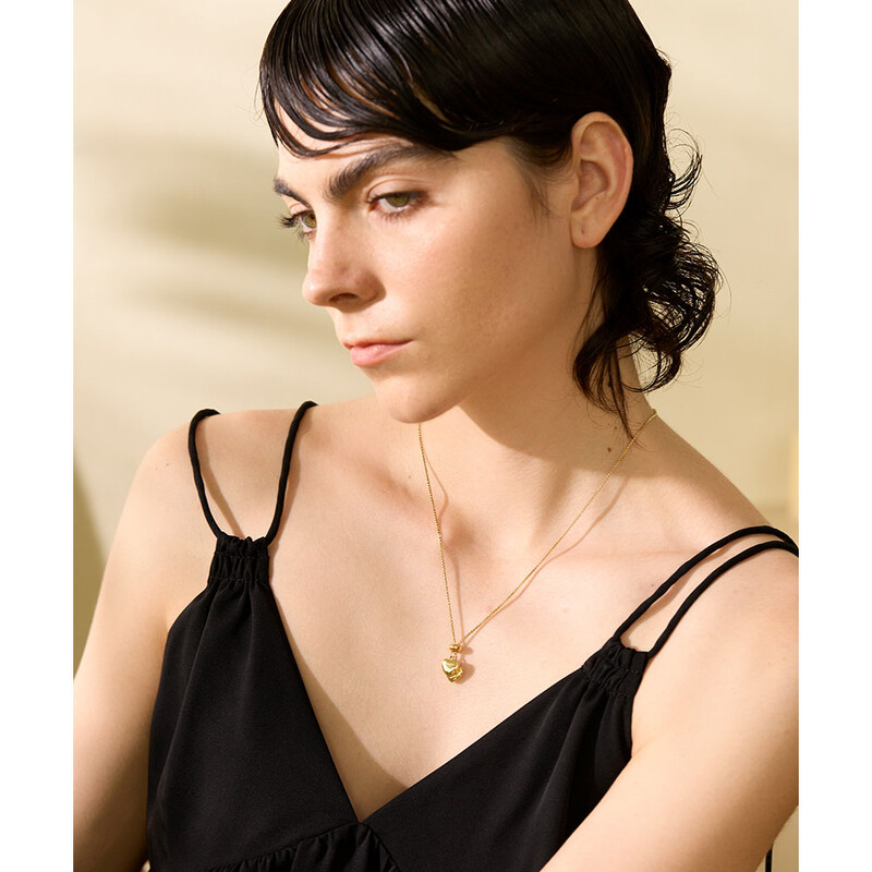 Yhpup Inimă pandantiv lung din oțel inoxidabil de culoare aurie tip extras colier rezistent la rugină bijuterii coreene la modă Bijoux Femme