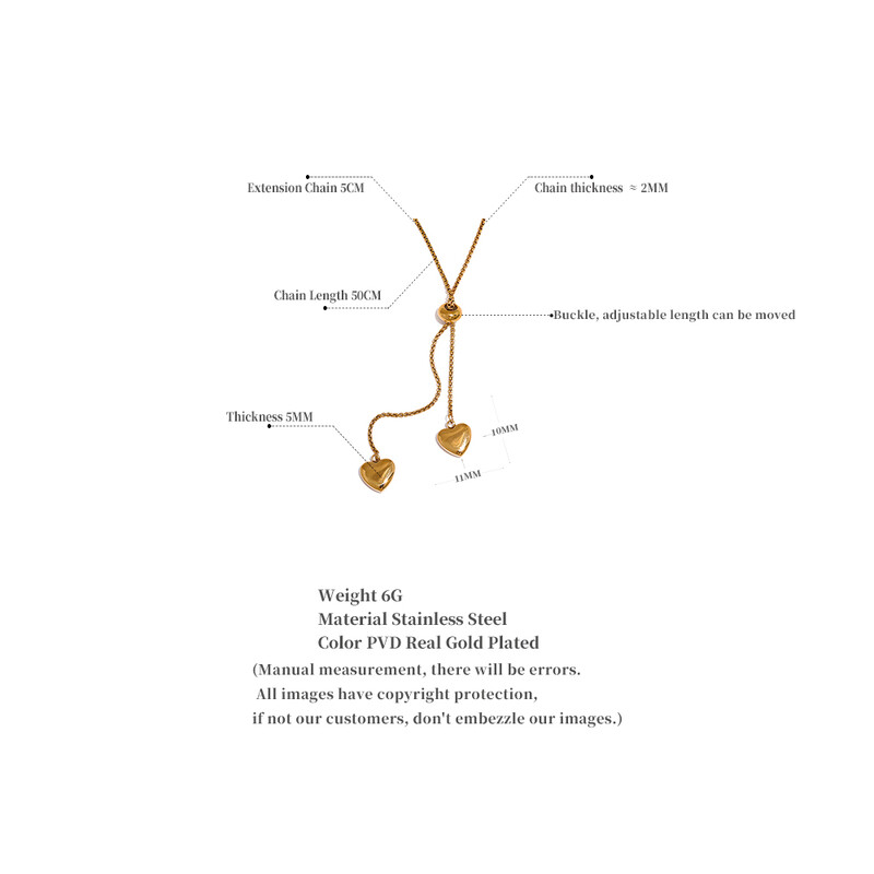 Yhpup Inimă pandantiv lung din oțel inoxidabil de culoare aurie tip extras colier rezistent la rugină bijuterii coreene la modă Bijoux Femme